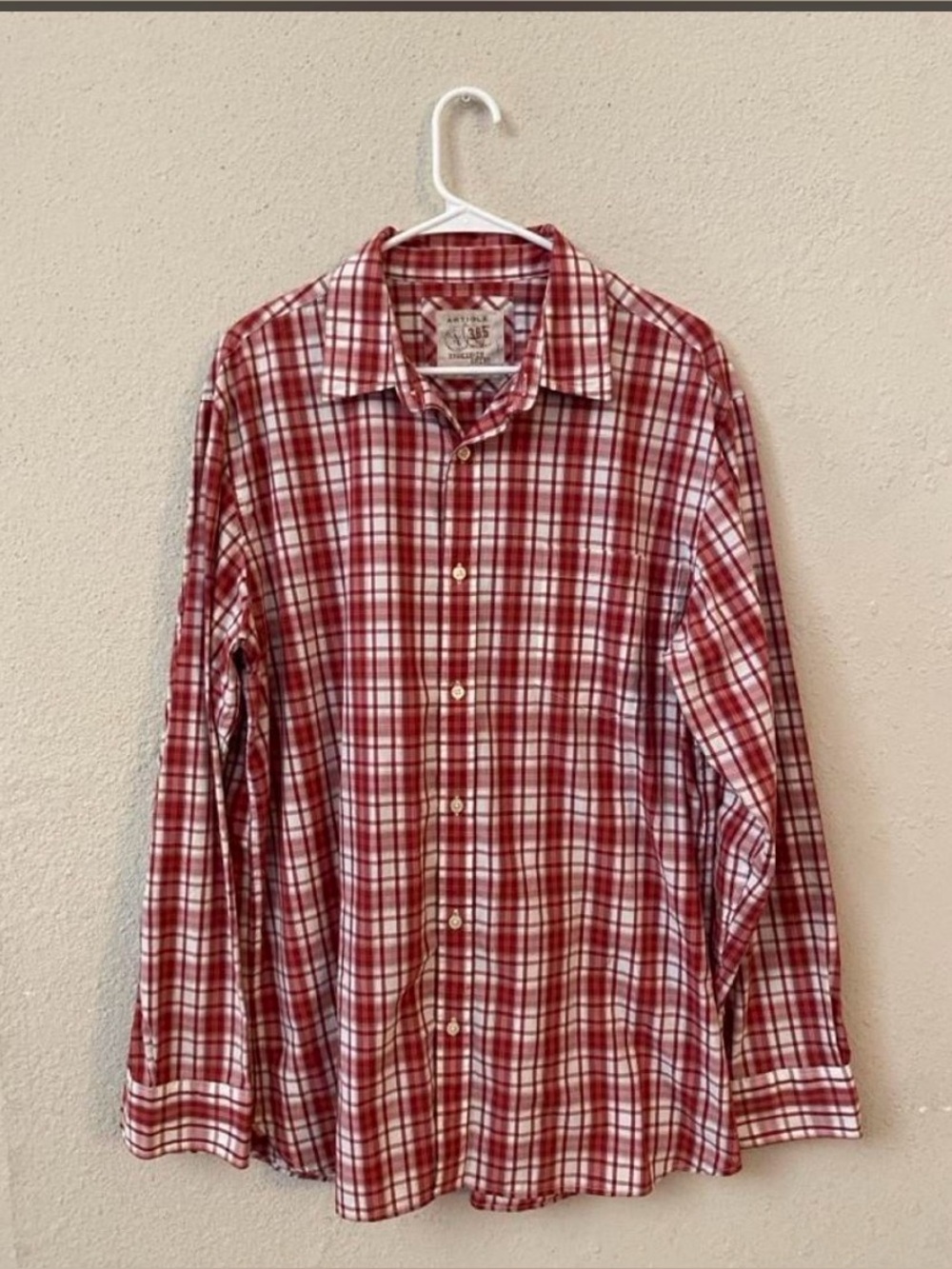 UNISEX Article Red and White Plaid Button-Down Shirt / Flannel